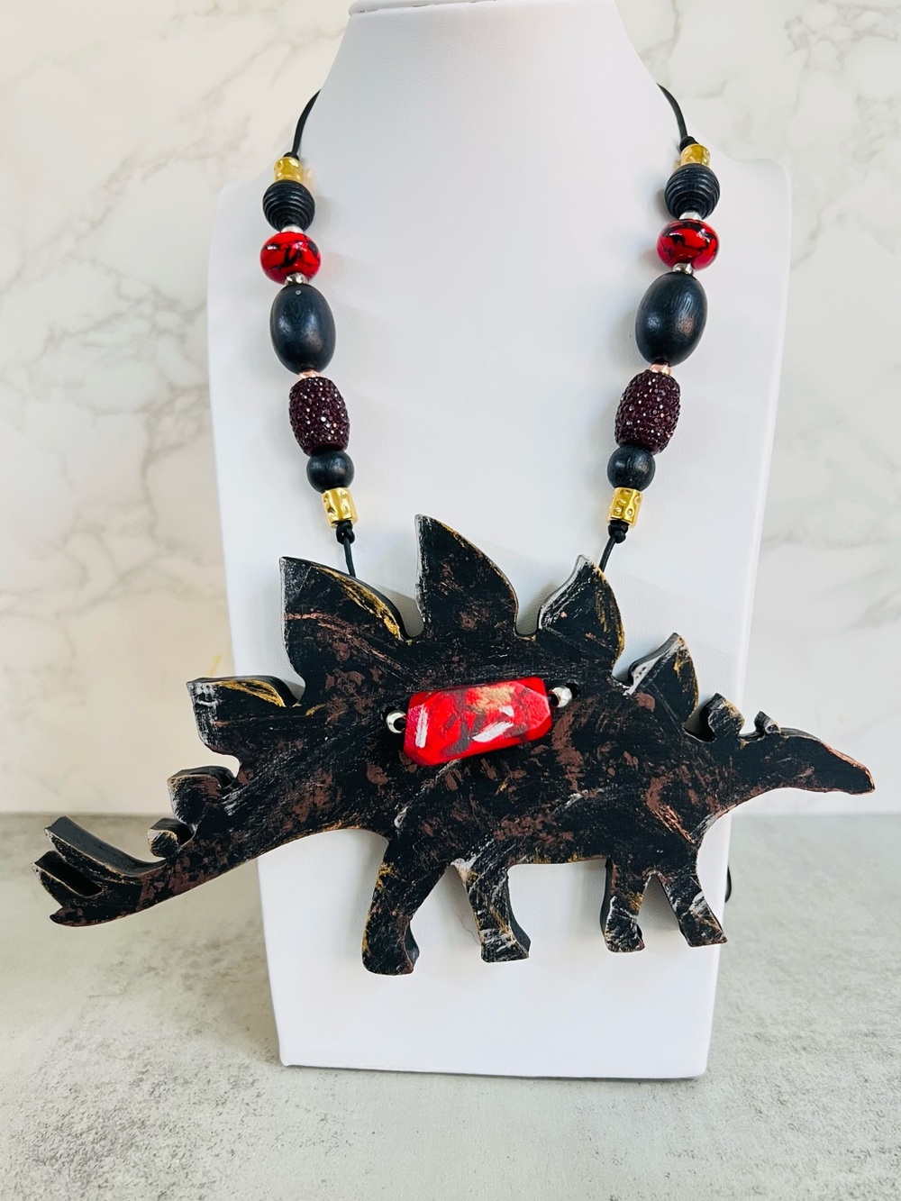 The Tipsy Trex Original Dinosaur XL Stegosaurus Pendant necklace by Lain - Picture 7 of 16